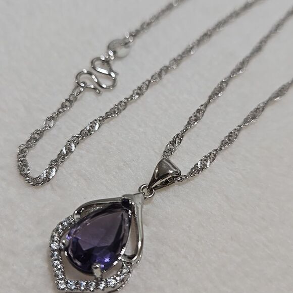 Sterling Silver and Purple Pendant Necklace - Picture 3 of 7